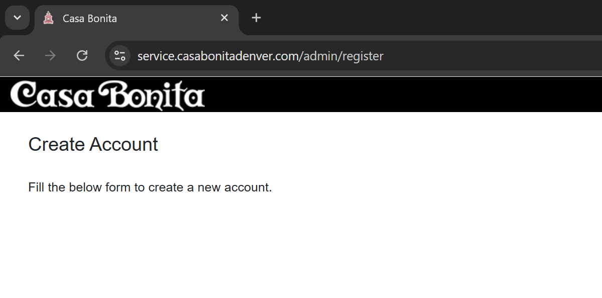 Casa Bonita Registration Page