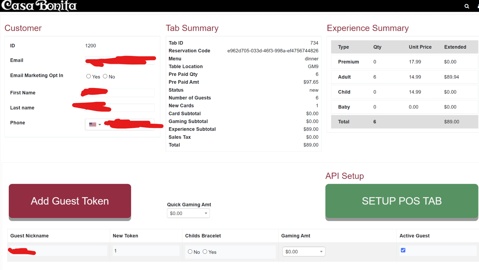 Customer Tab Management