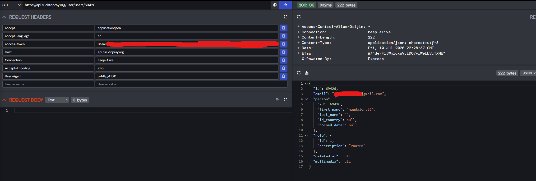 API response for user 69420