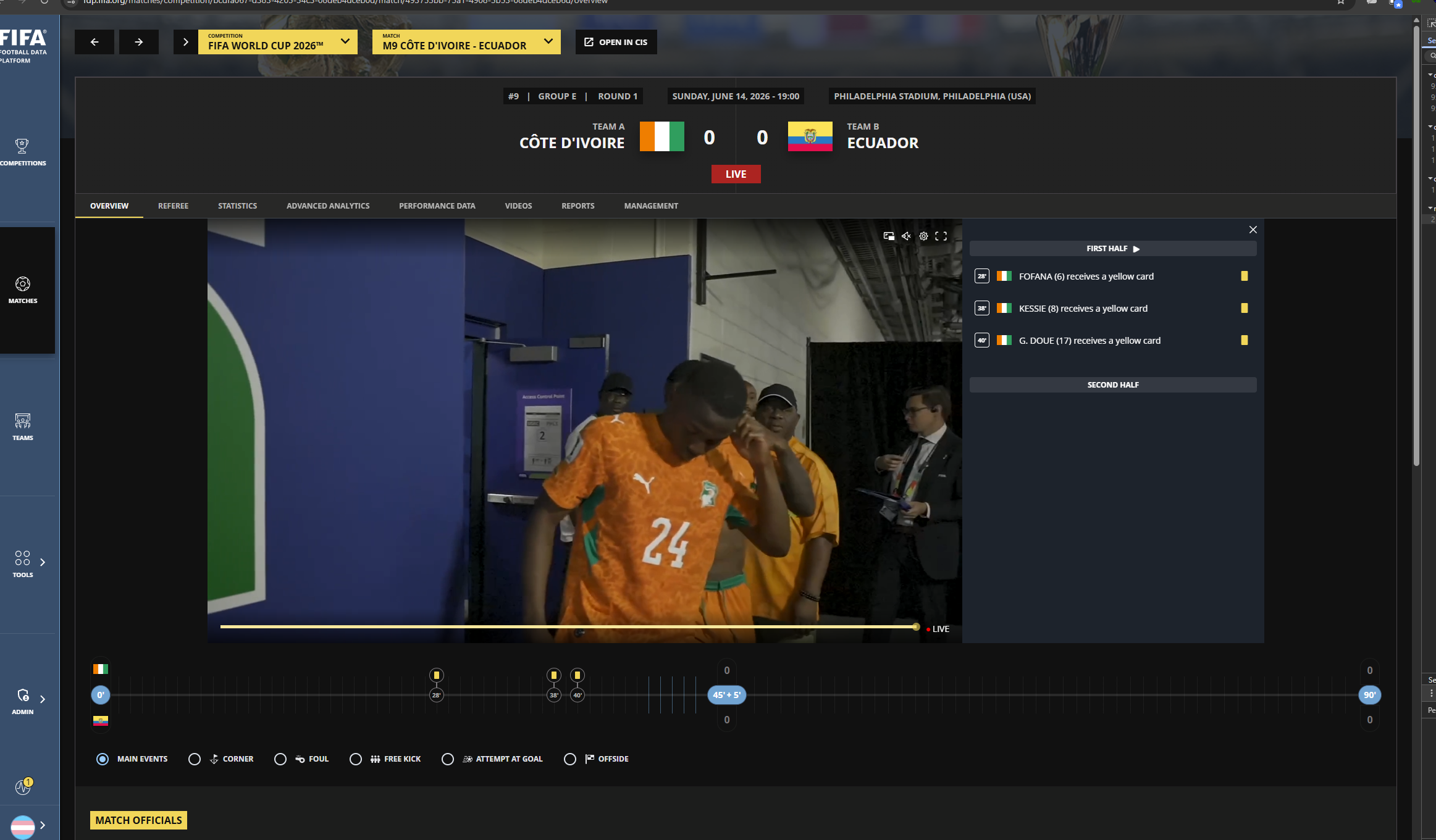 FDP match overview with live video