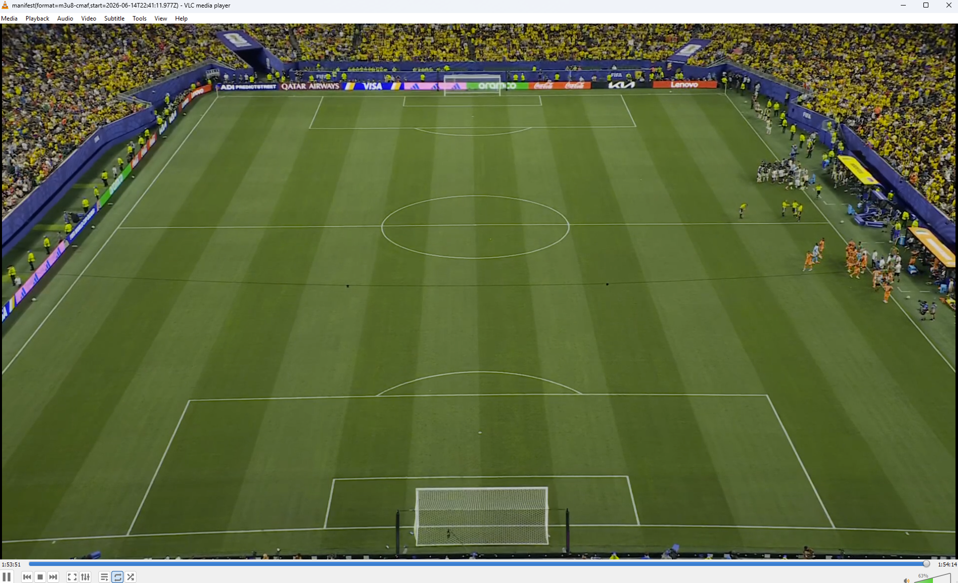 VLC playing a live World Cup tactical camera feed
