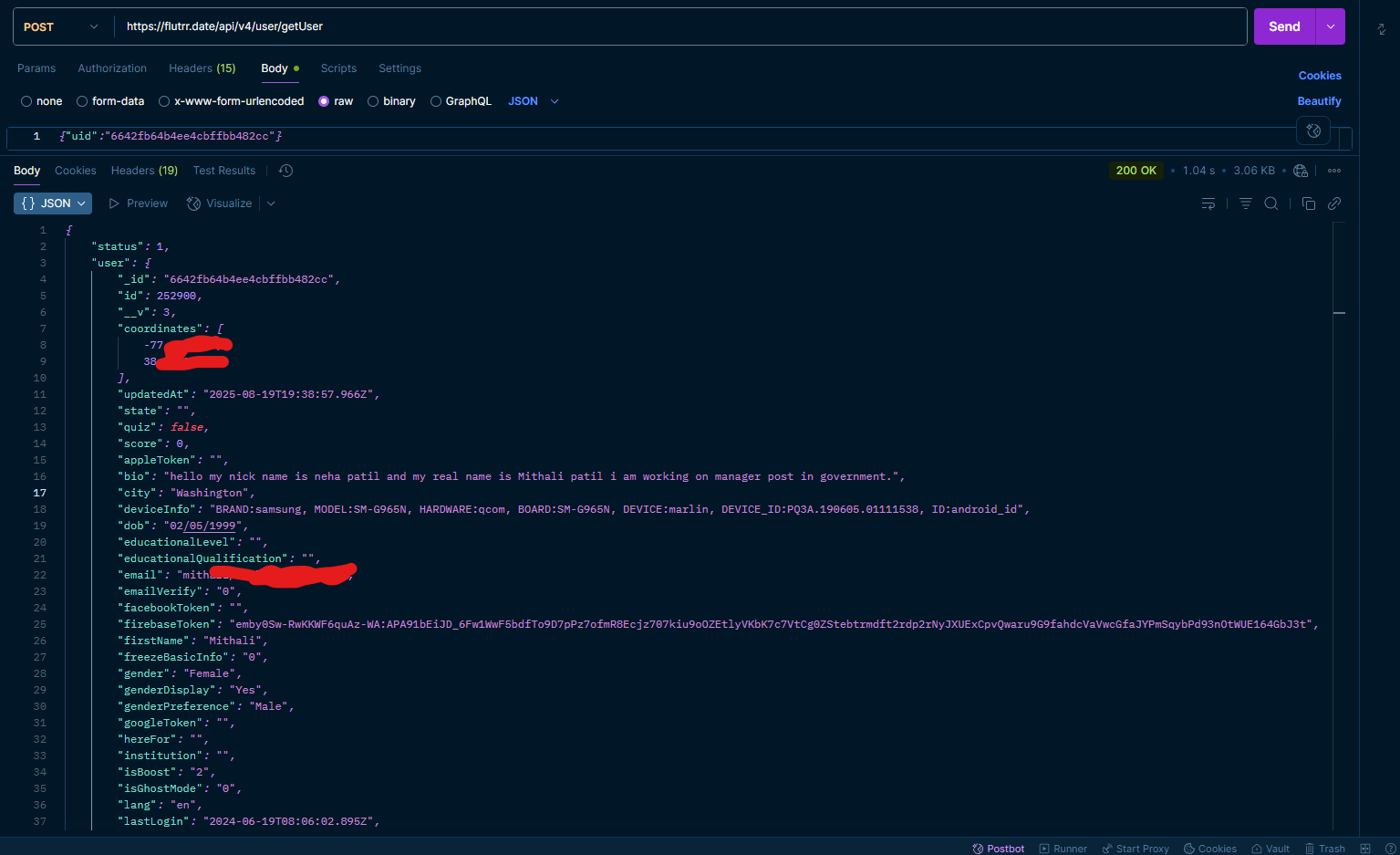 Flutrr User Profile Data