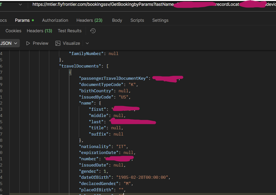 Mobile API travel document response - KTN
