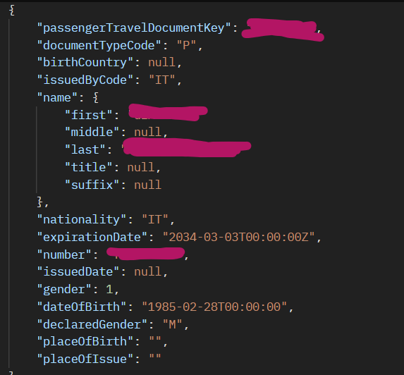 Mobile API travel document response - Passport