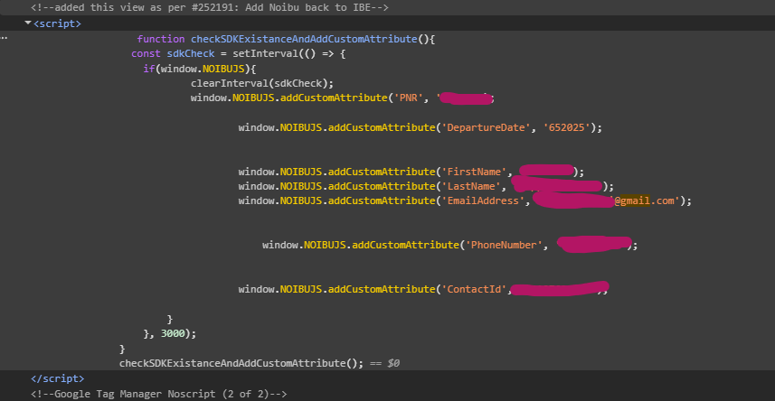 New PII leak in JavaScript source