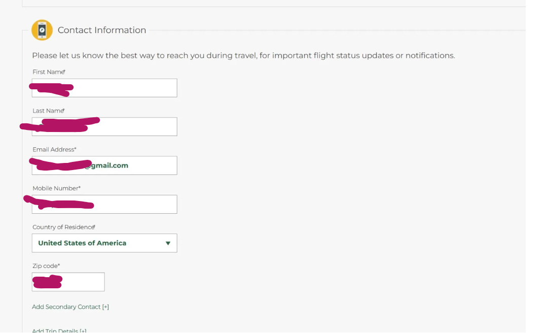 Passengers/Edit contact information