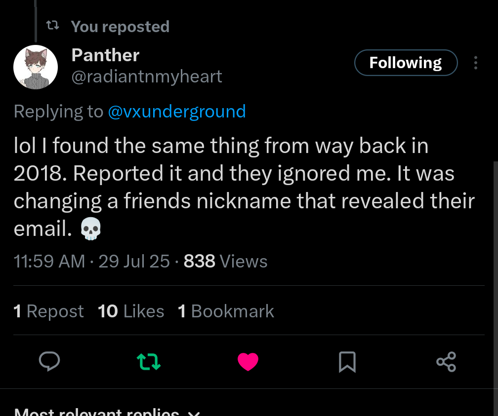 Panther's tweet about finding the same bug (tweet incorrectly says 2018, but they confirmed it was 2022 in DMs)