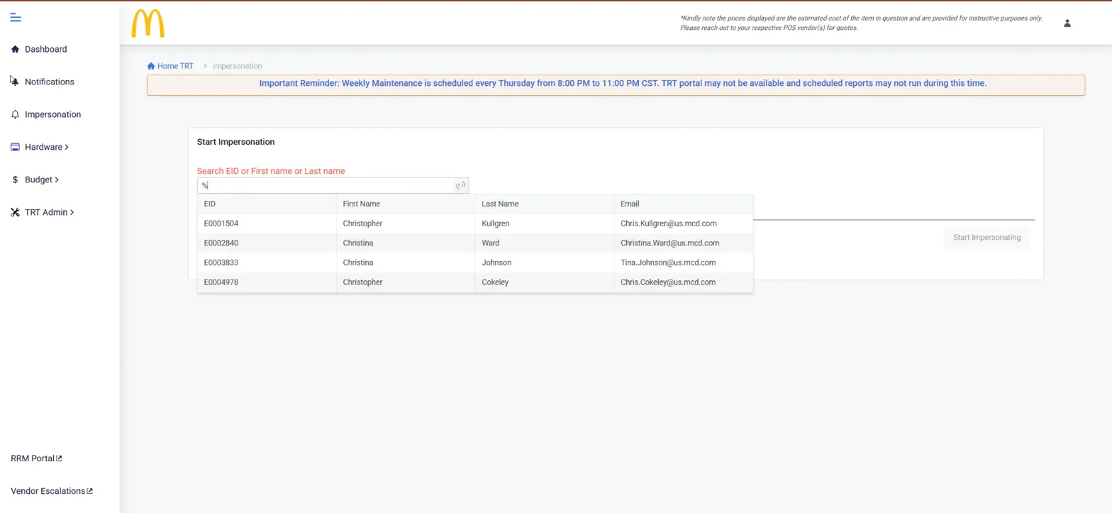 TRT Impersonation Portal