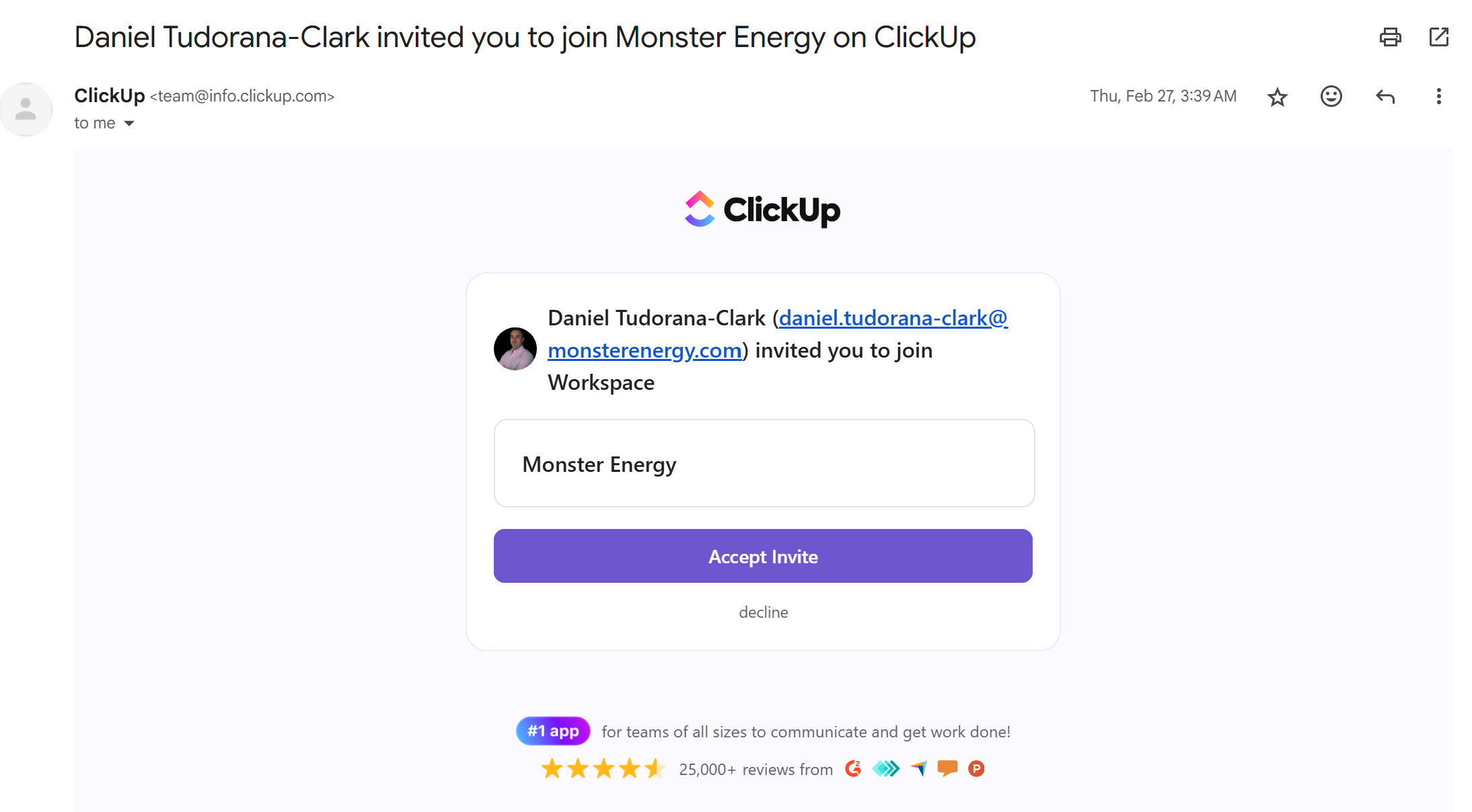 ClickUp Workspace Invitation