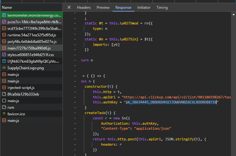 ClickUp Token Exposed in JavaScript