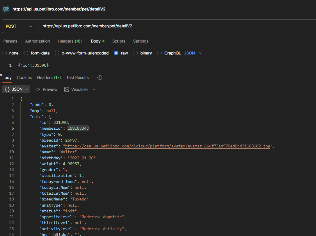 Pet detail API showing someone else's pet Walter