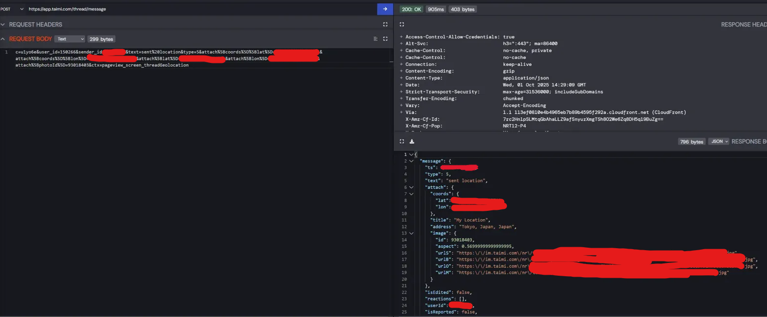 Location API request showing photoId parameter
